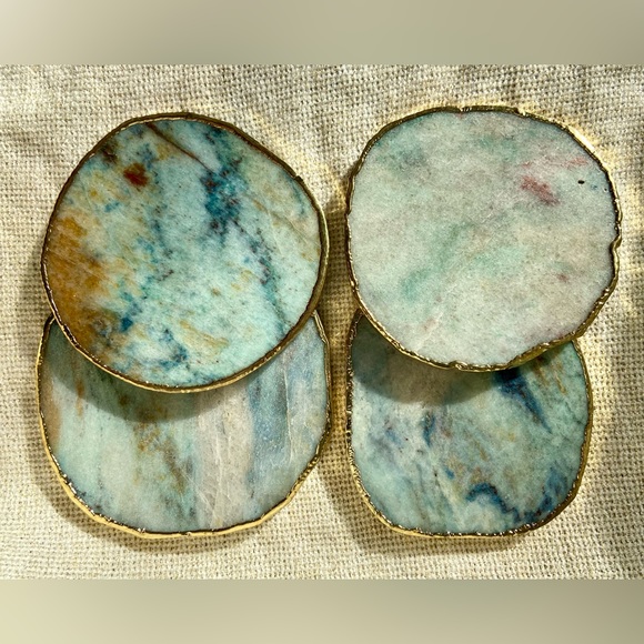 NEW Electroplated Aventurine Coaster Set (4pc) - Picture 8 of 10